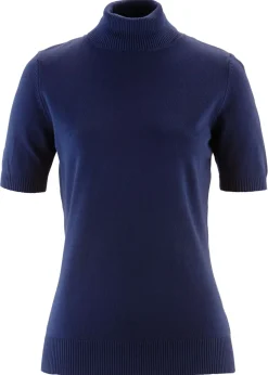 bonprix bonprix Jersey de cuello alto y manga corta Azul marino Online