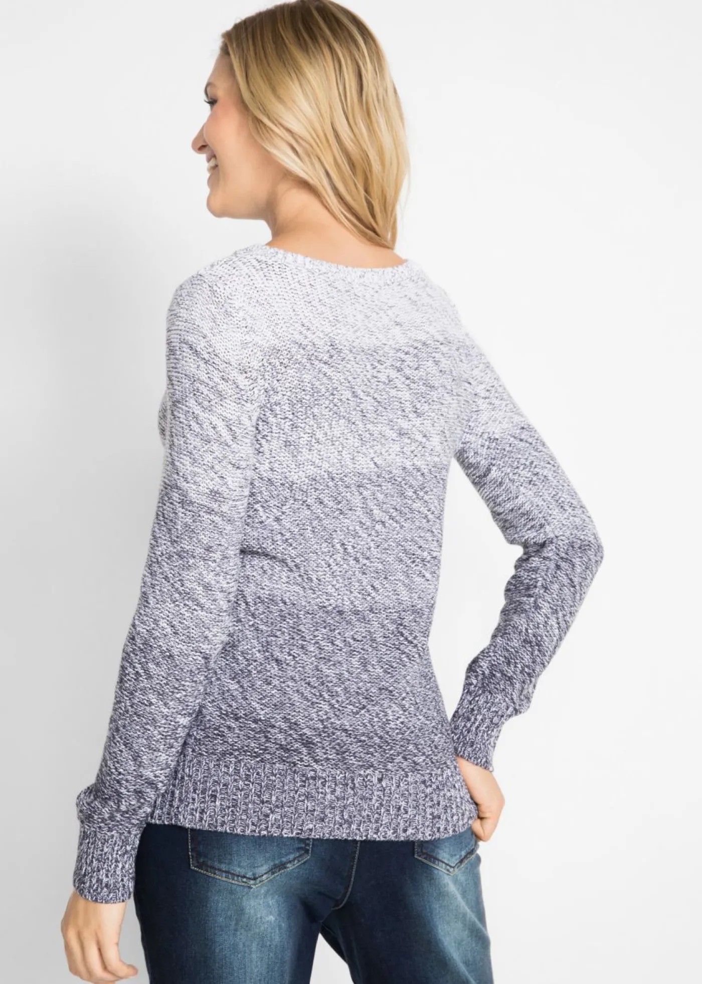 bonprix bonprix Jersey de cuello redondo con degradado cromático y manga larga Gris jaspeado Outlet