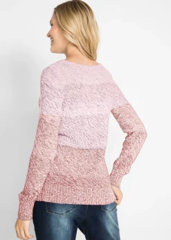bonprix bonprix Jersey de cuello redondo con degradado cromático y manga larga Rosa vintage Online
