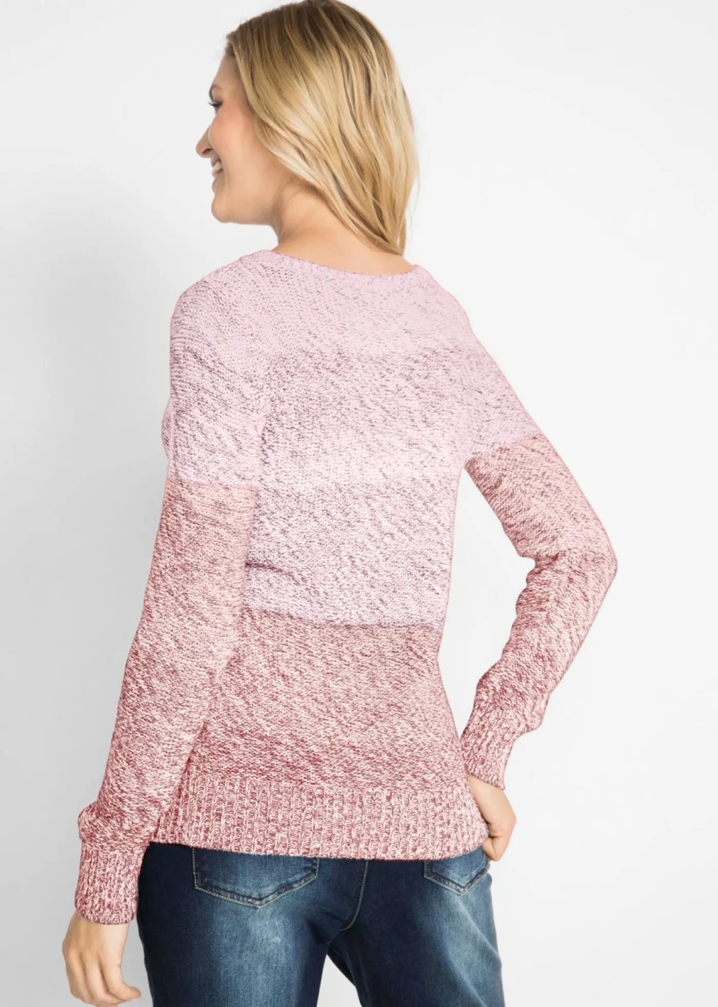bonprix bonprix Jersey de cuello redondo con degradado cromático y manga larga Rosa vintage Online