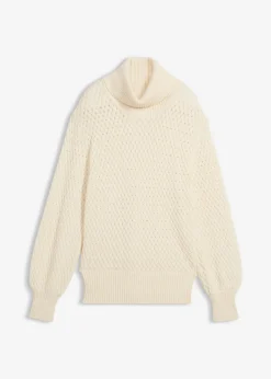 bonprix bonprix Jersey de cuello vuelto con lana merino Beige natural Sale