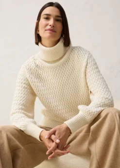 bonprix bonprix Jersey de cuello vuelto con lana merino Beige natural Sale