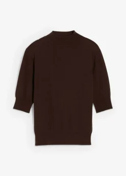 bonprix bonprix Jersey de cuello vuelto con mezcla de lana suave Marrón oscuro Best