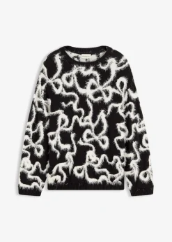 bonprix bonprix Jersey de jacquard de suave mezcla de viscosa Negro-blanco lana New