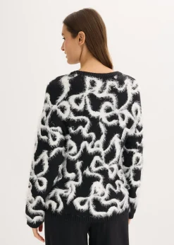 bonprix bonprix Jersey de jacquard de suave mezcla de viscosa Negro-blanco lana New
