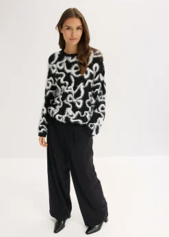 bonprix bonprix Jersey de jacquard de suave mezcla de viscosa Negro-blanco lana New