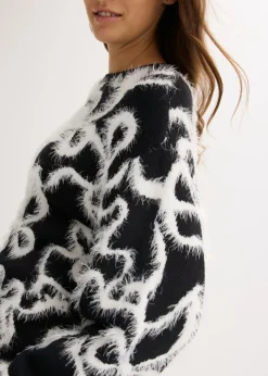 bonprix bonprix Jersey de jacquard de suave mezcla de viscosa Negro-blanco lana New