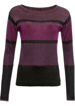 bonprix bonprix Jersey de lúrex de rayas púrpura / rosa caliente / negro Sale