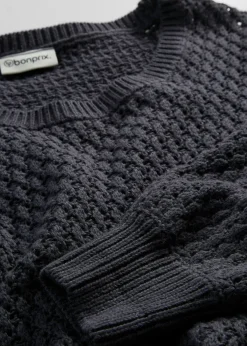 bonprix bonprix Jersey de mezcla de algodón con punto estructurado Azul oscuro Sale
