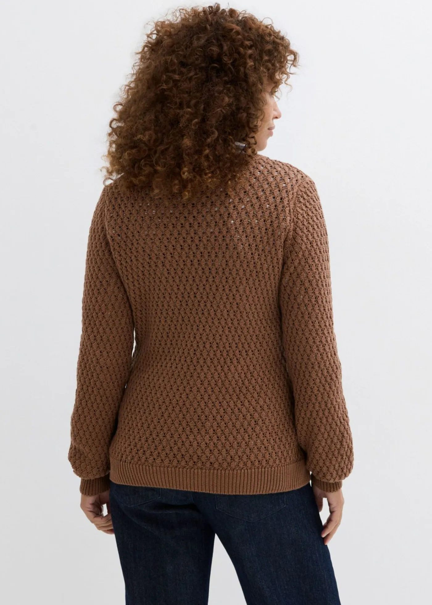 bonprix bonprix Jersey de mezcla de algodón con punto estructurado Marrón castaño Clearance