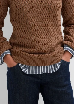 bonprix bonprix Jersey de mezcla de algodón con punto estructurado Marrón castaño Clearance