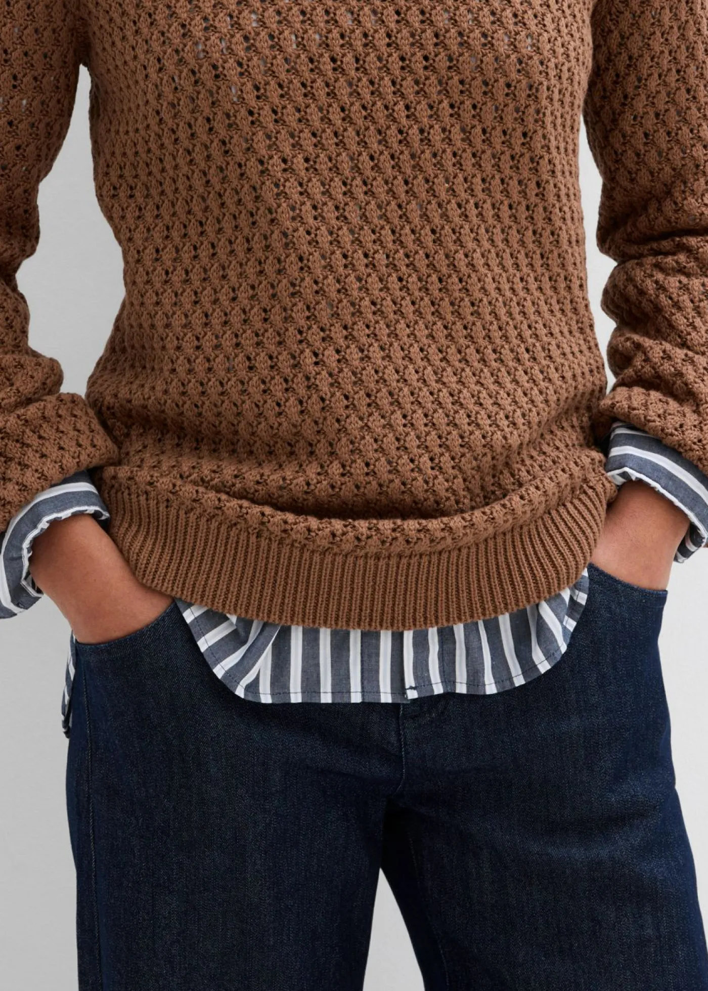 bonprix bonprix Jersey de mezcla de algodón con punto estructurado Marrón castaño Clearance