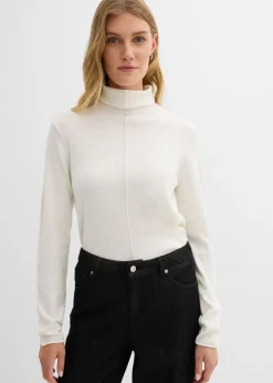 bonprix bonprix Jersey de mezcla de cachemir suave con cuello vuelto Blanco lana Clearance