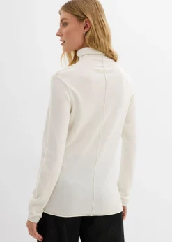 bonprix bonprix Jersey de mezcla de cachemir suave con cuello vuelto Blanco lana Clearance