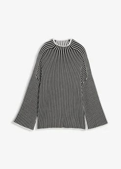 bonprix bonprix Jersey de mezcla de viscosa con cuello alto negro-blanco lana rayas verticales Clearance