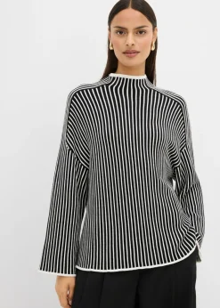bonprix bonprix Jersey de mezcla de viscosa con cuello alto negro-blanco lana rayas verticales Clearance