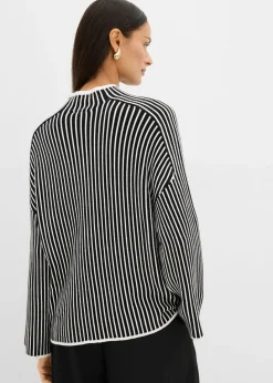bonprix bonprix Jersey de mezcla de viscosa con cuello alto negro-blanco lana rayas verticales Clearance