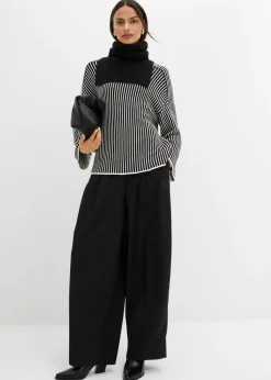 bonprix bonprix Jersey de mezcla de viscosa con cuello alto negro-blanco lana rayas verticales Clearance