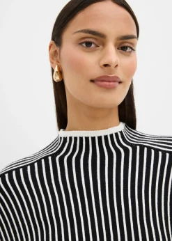 bonprix bonprix Jersey de mezcla de viscosa con cuello alto negro-blanco lana rayas verticales Clearance