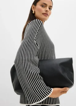 bonprix bonprix Jersey de mezcla de viscosa con cuello alto negro-blanco lana rayas verticales Clearance