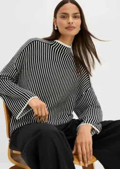 bonprix bonprix Jersey de mezcla de viscosa con cuello alto negro-blanco lana rayas verticales Clearance