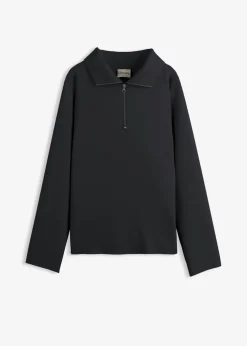 bonprix bonprix Jersey de mezcla de viscosa con cuello troyer Negro Discount
