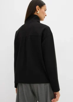 bonprix bonprix Jersey de mezcla de viscosa con cuello troyer Negro Discount
