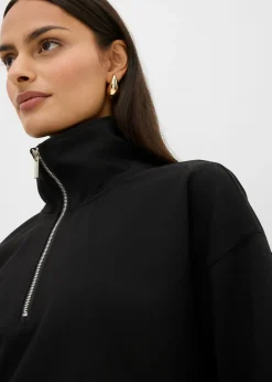 bonprix bonprix Jersey de mezcla de viscosa con cuello troyer Negro Discount
