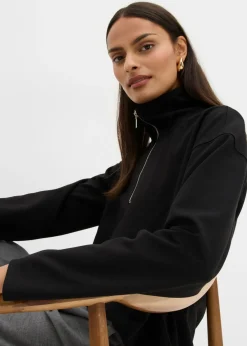 bonprix bonprix Jersey de mezcla de viscosa con cuello troyer Negro Discount