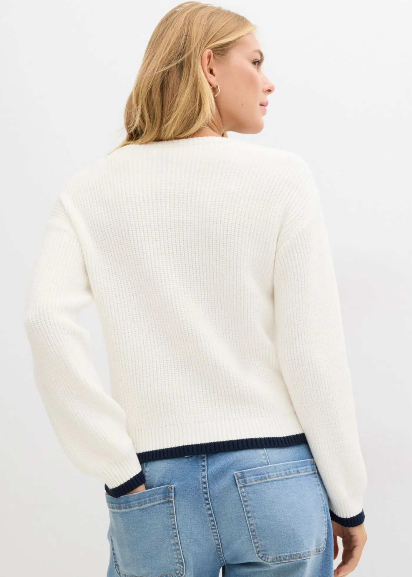 bonprix bonprix Jersey de mezcla de viscosa Blanco lana/azul marino Hot
