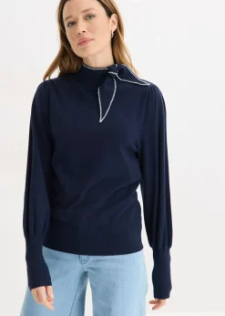 bonprix bonprix Jersey de mezcla de viscosa Azul marino-blanco Outlet