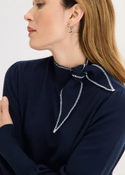 bonprix bonprix Jersey de mezcla de viscosa Azul marino-blanco Outlet