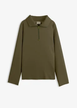 bonprix bonprix Jersey de mezcla de viscosa con cuello troyer Verde oliva oscuro Clearance