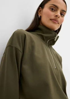 bonprix bonprix Jersey de mezcla de viscosa con cuello troyer Verde oliva oscuro Clearance