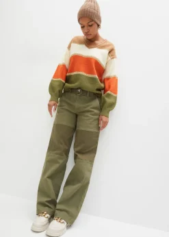 bonprix bonprix Jersey de punto Camel-marfil-naranja cobrizo-verde lodo de rayas Clearance