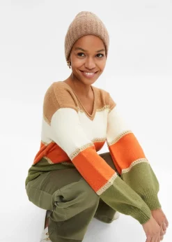 bonprix bonprix Jersey de punto Camel-marfil-naranja cobrizo-verde lodo de rayas Clearance