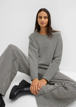 bonprix bonprix Jersey de punto negro-blanco lana con rayas Online