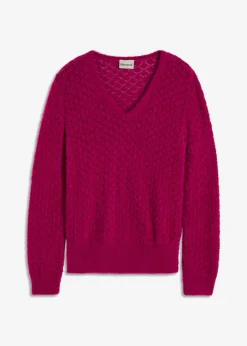 bonprix bonprix Jersey de punto ajour con hilo suave Rosa fucsia Hot