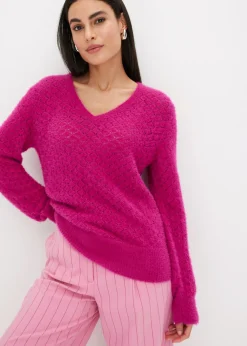 bonprix bonprix Jersey de punto ajour con hilo suave Rosa fucsia Hot