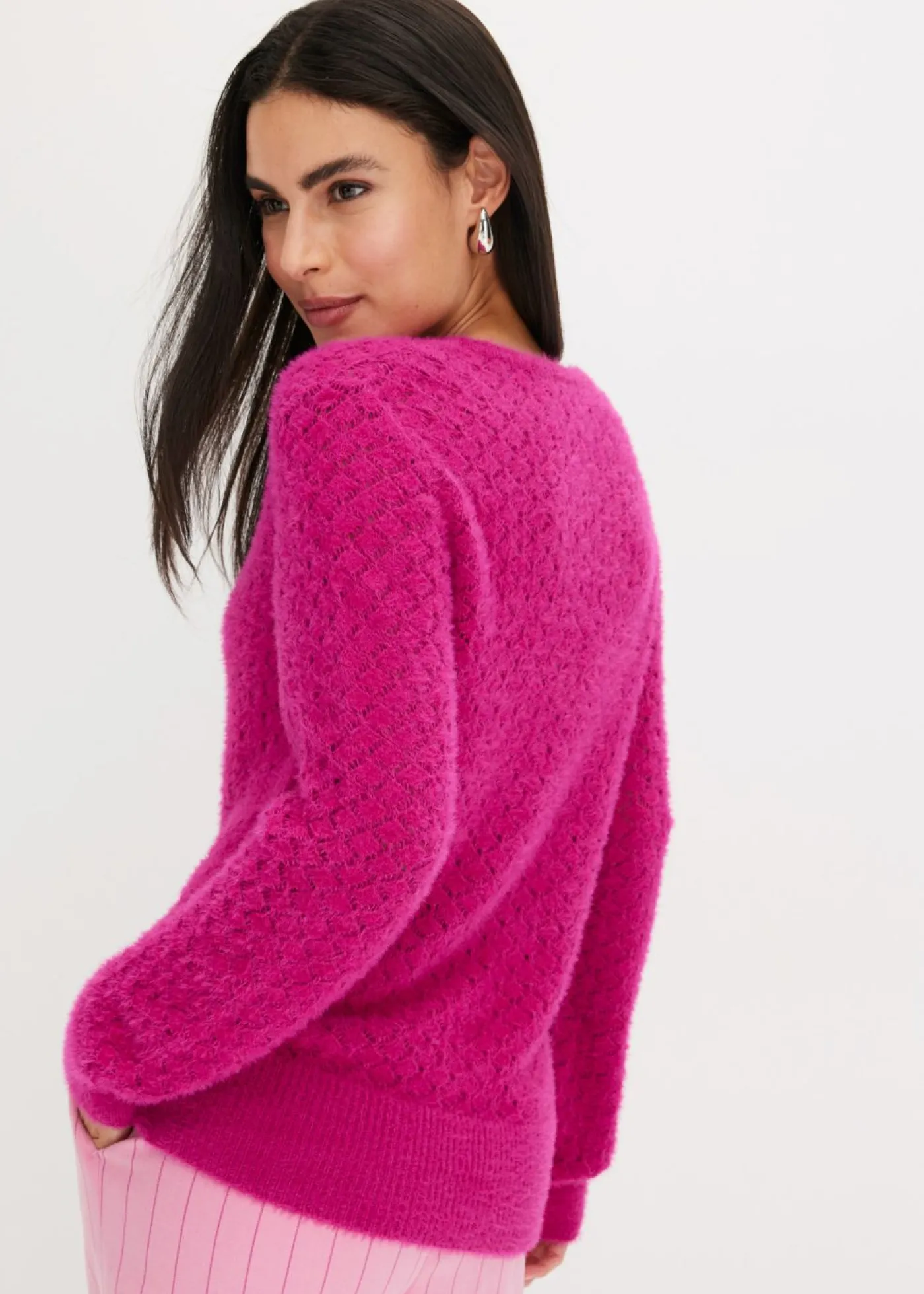 bonprix bonprix Jersey de punto ajour con hilo suave Rosa fucsia Hot