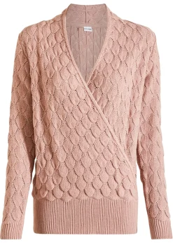 bonprix bonprix Jersey de punto ajour con aspecto cruzado Rosa palo Online