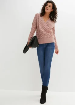 bonprix bonprix Jersey de punto ajour con aspecto cruzado Rosa palo Online