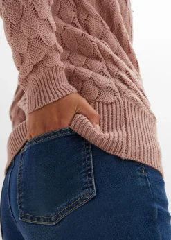 bonprix bonprix Jersey de punto ajour con aspecto cruzado Rosa palo Online