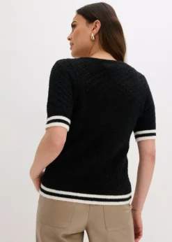 bonprix bonprix Jersey de punto ajour con hilo suave Negro-blanco lana Best