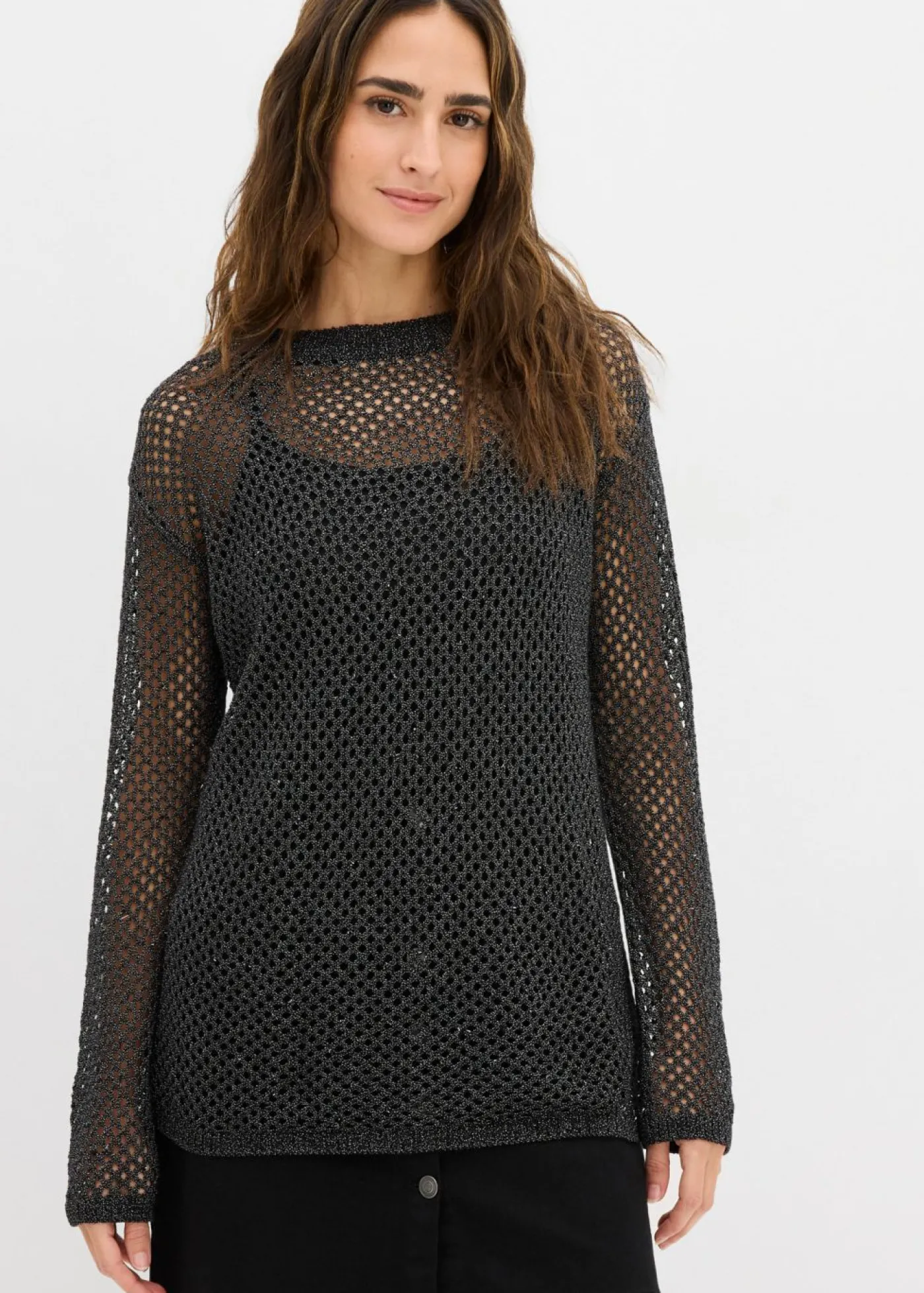 bonprix bonprix Jersey de punto ajour con hilo brillante Negro New