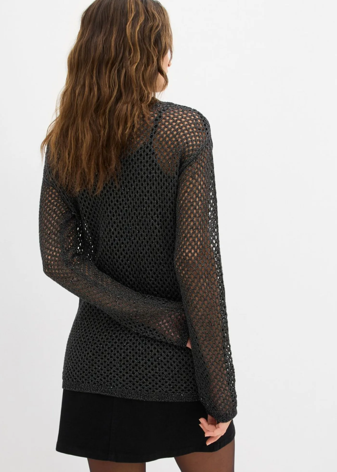 bonprix bonprix Jersey de punto ajour con hilo brillante Negro New