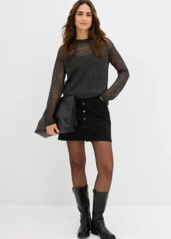 bonprix bonprix Jersey de punto ajour con hilo brillante Negro New