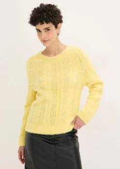 bonprix bonprix Jersey de punto ajour con hilo suave Amarillo claro New