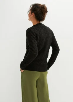 bonprix bonprix Jersey de punto ajour con aspecto cruzado Negro Clearance