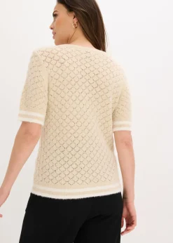 bonprix bonprix Jersey de punto ajour con hilo suave Arena claro-blanco lana Best